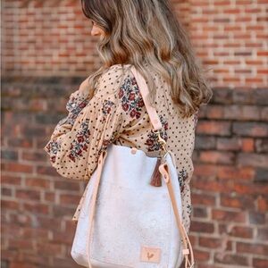Meanwhile Back On The Farm Birch White Leather Carryall & Crossbody